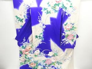 アンティーク　牡丹に蘭模様刺繍振袖(重ね衿付き)